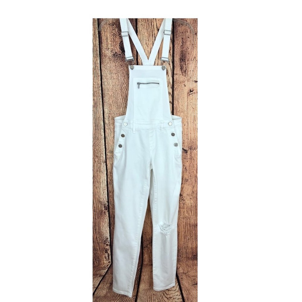 bebe White Denim Ankle Overalls Sz 26